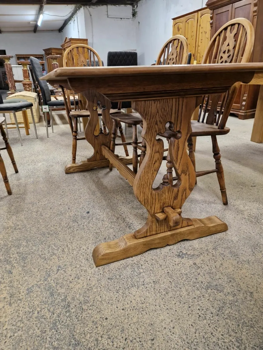 Vintage old charm oak table, 6 chairs - Image 3