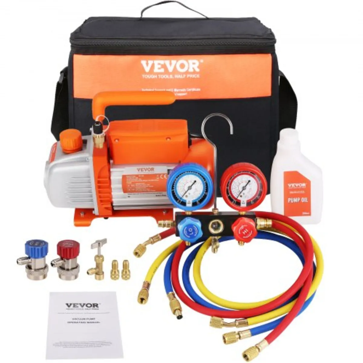 1/4 HP 4.5 CFM AC Vacuum Pump and Gauge Set, Singl