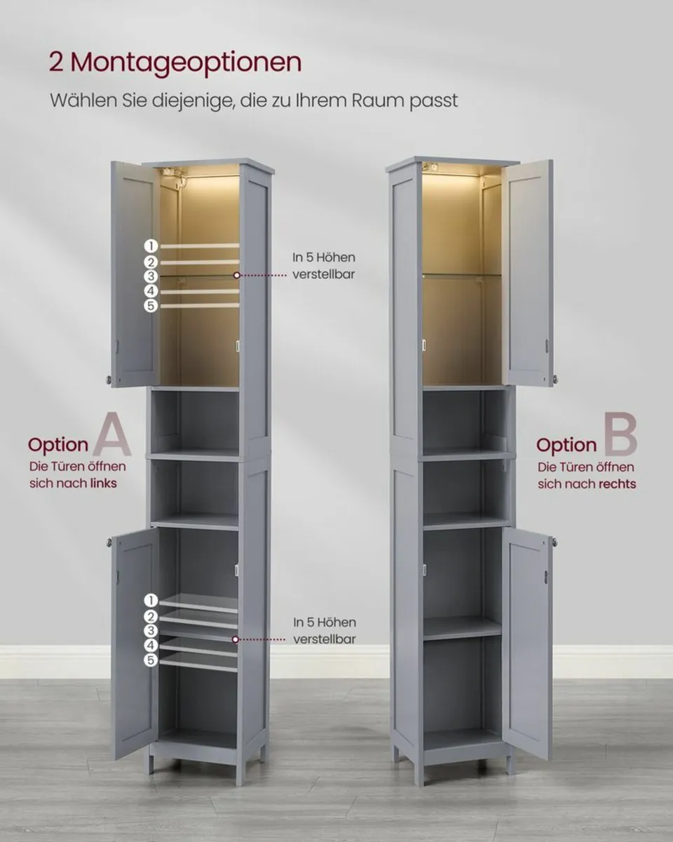 Bathroom Cabinet with lighting Grey or White - Image 3