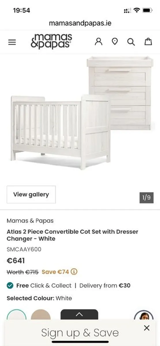 Mamas and Pappas Cot, Toddler Bed and Drawers - Image 1