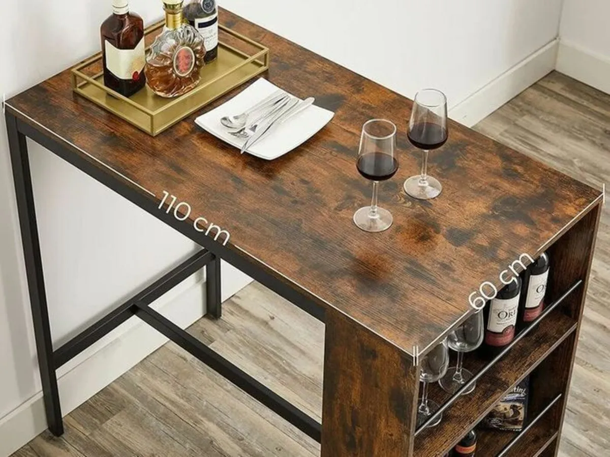 Industrial Bar Table with 2 Stools Vintage Brown B - Image 4