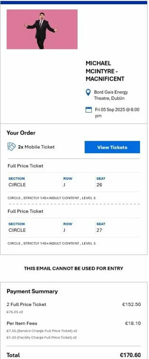 Michael McIntyre Tickets x2