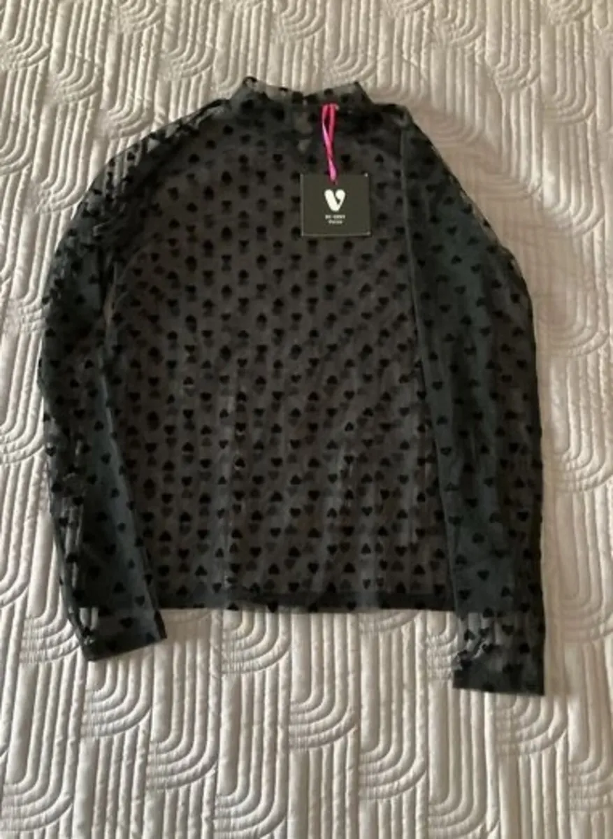 BY VERY Petite Black Chiffon Top Size 10 UK - Image 1