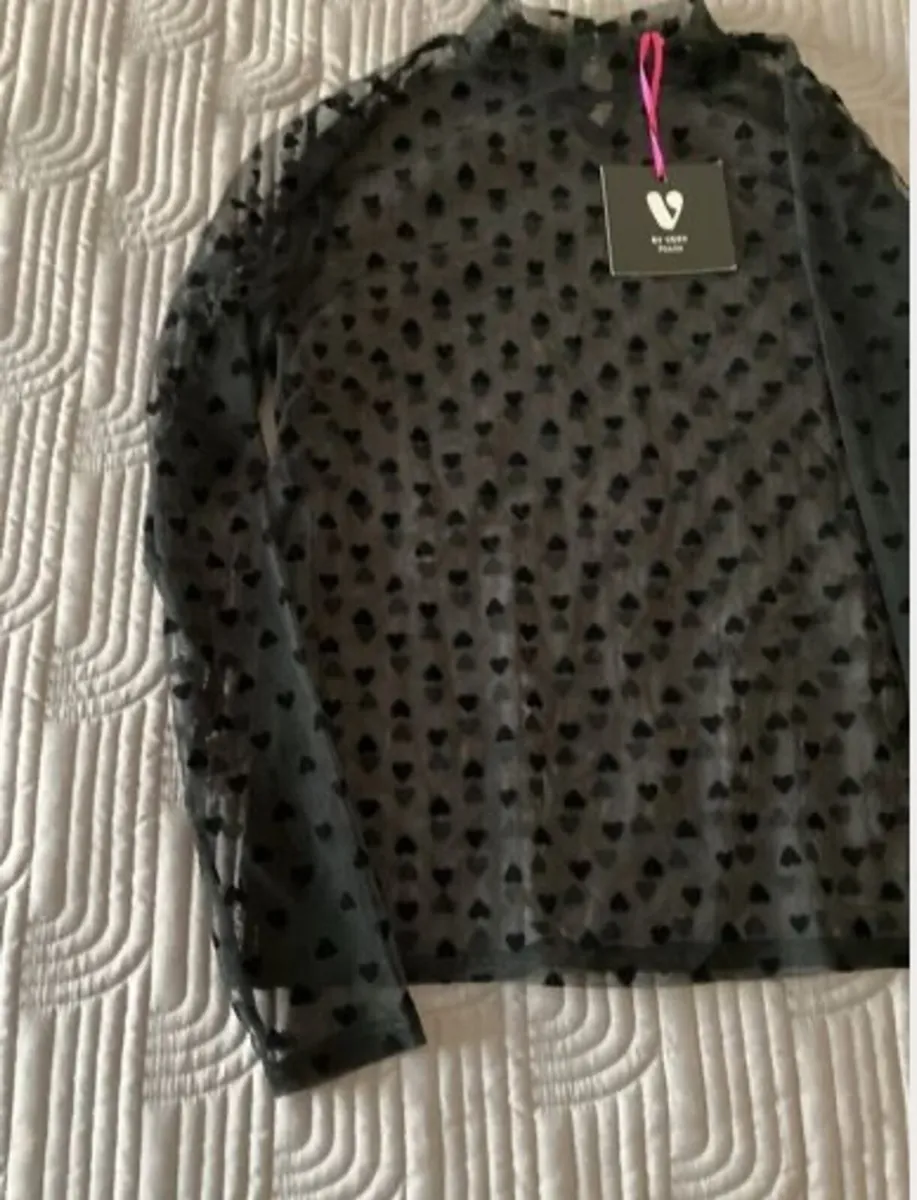 BY VERY Petite Black Chiffon Top Size 10 UK - Image 3