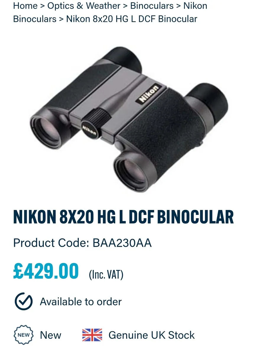 Nikon Binocular 8 x 20 HG