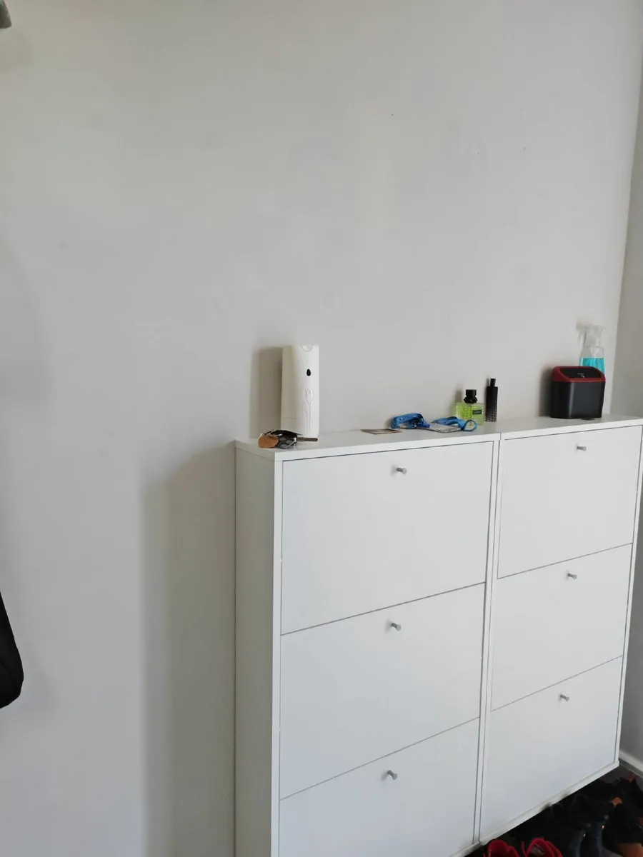 Two Slim Shoe Cabinets - White