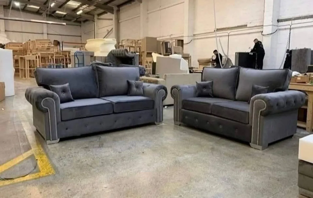 Olympia Grey Chesterfield Fabric Sofa - Image 2