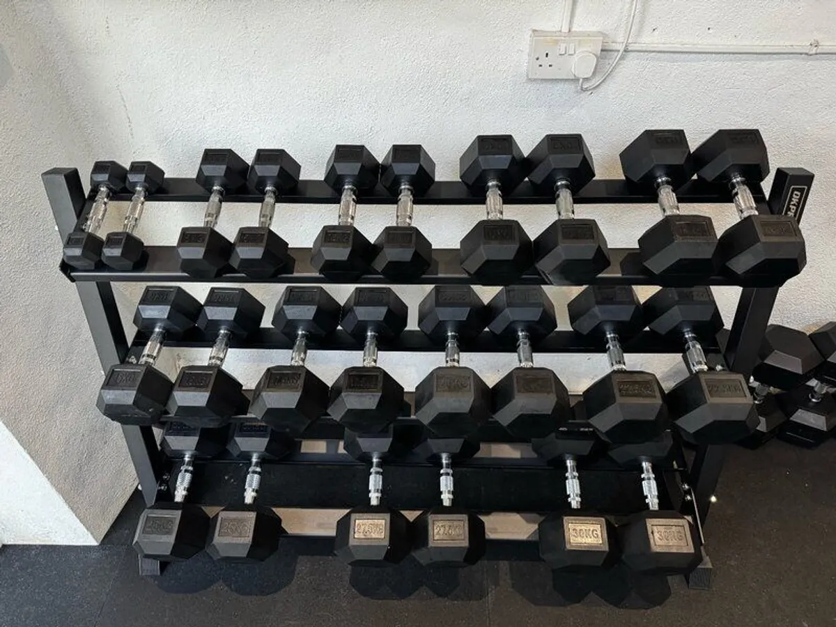 Rubber Hex Dumbbell Set 2.5kg - 30kg - Gym Weights - Image 4
