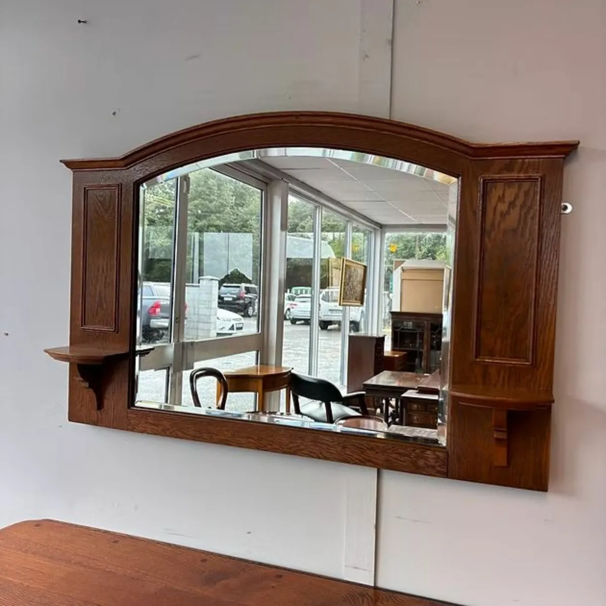 Fabulous antique oak wall bevelled mirror