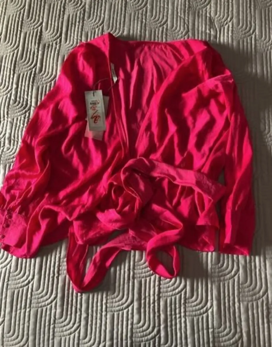 Only Beautiful Pink Wrap Blouse Size UK 8 - Image 1