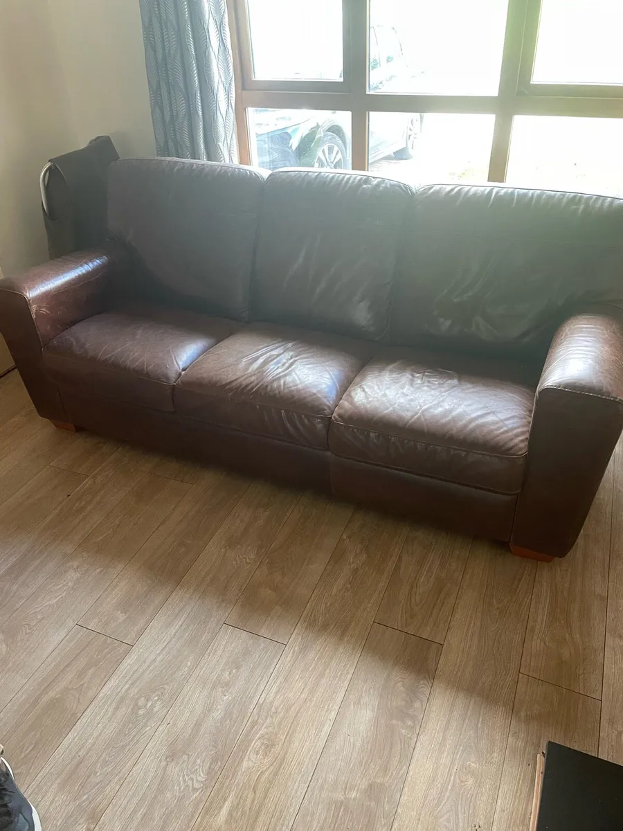 3+1 Brown leather couch - Image 1