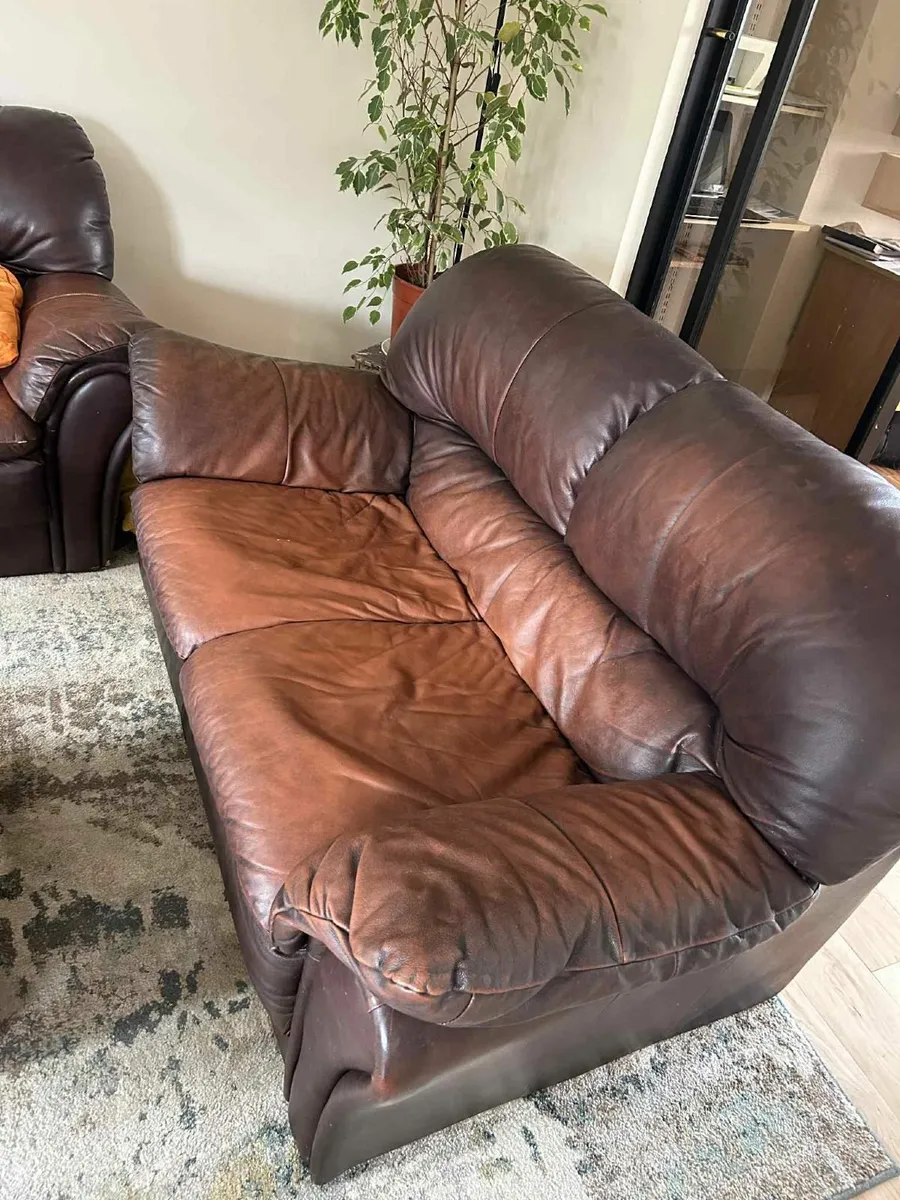 Brown Leather Sofa Set - Image 2