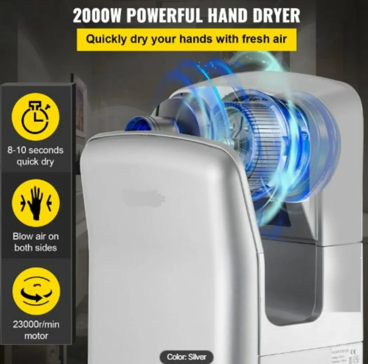 Jet Hand Dryer, Premium Electric Commercial Blade - Image 2