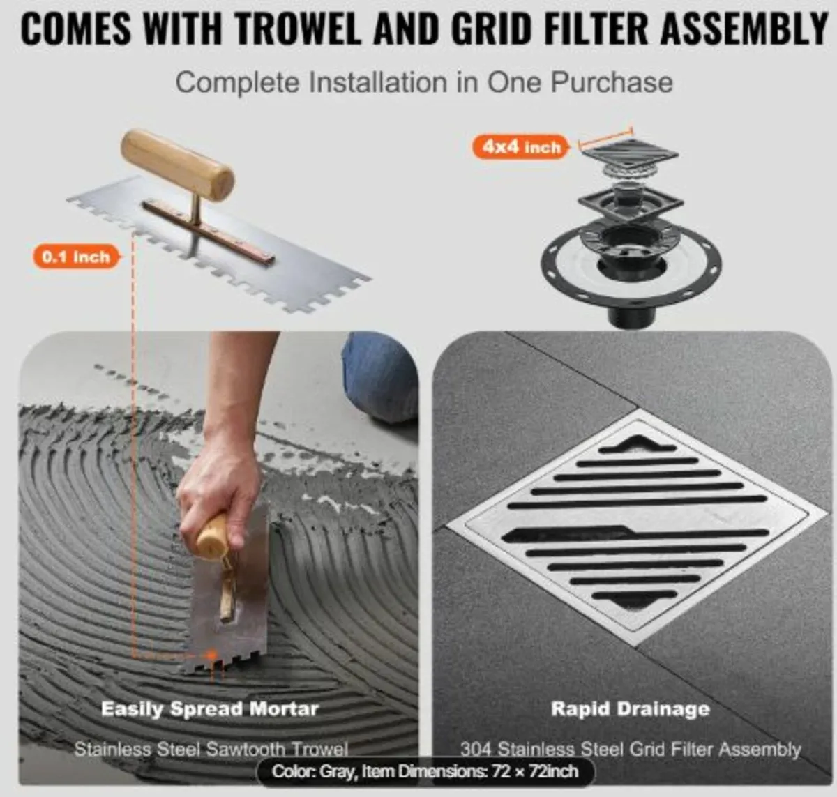 Shower Curb Kit, 1828x1828mm Shower Pan Kit - Image 2