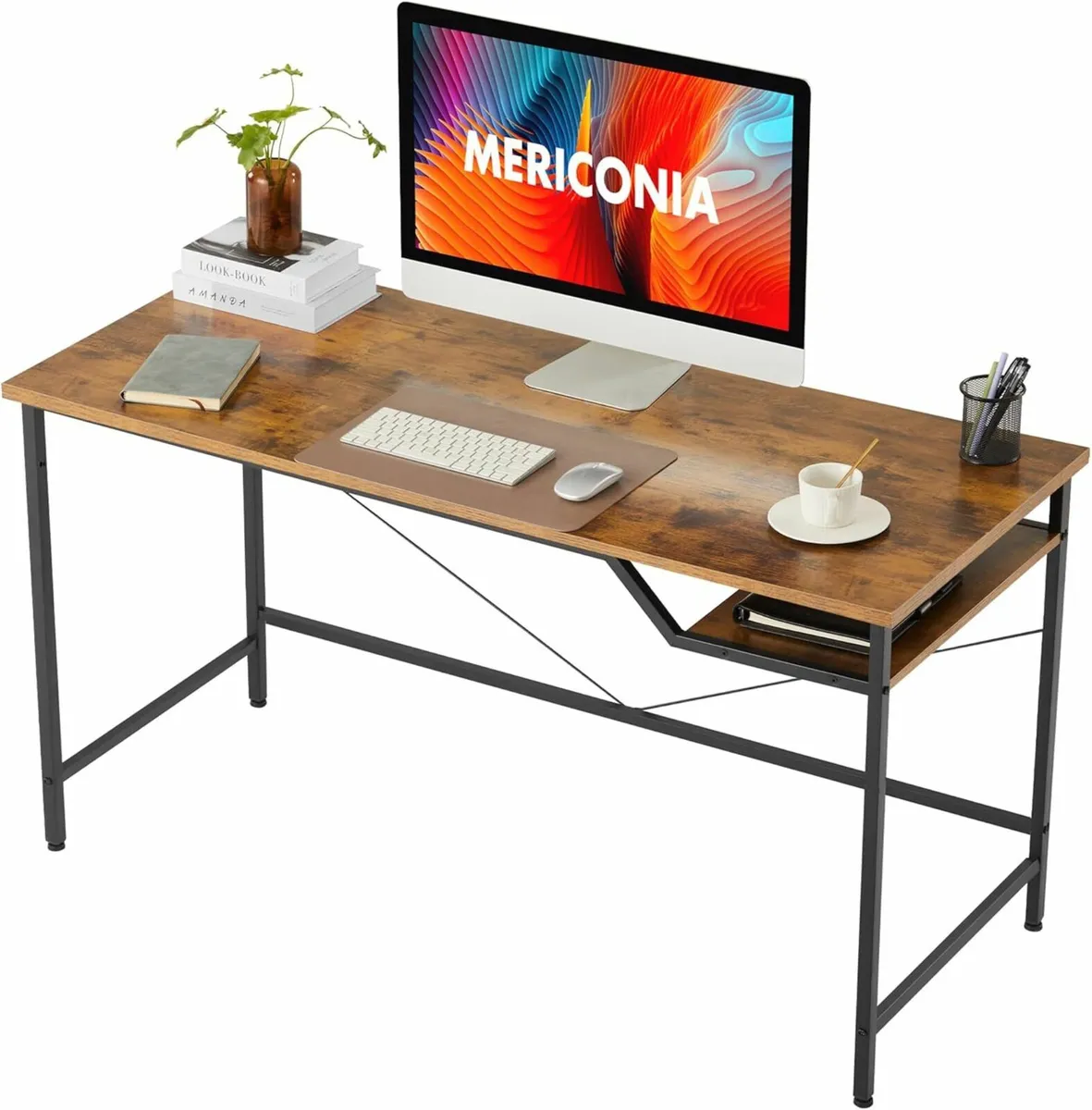 120 cm Computer Gaming Desk Home Office Brown - Image 3