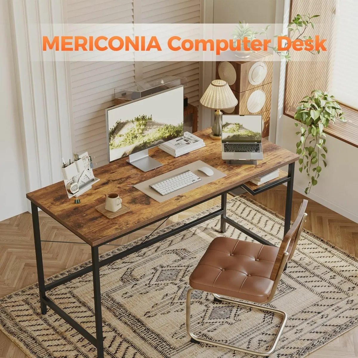 120 cm Computer Gaming Desk Home Office Brown - Image 1