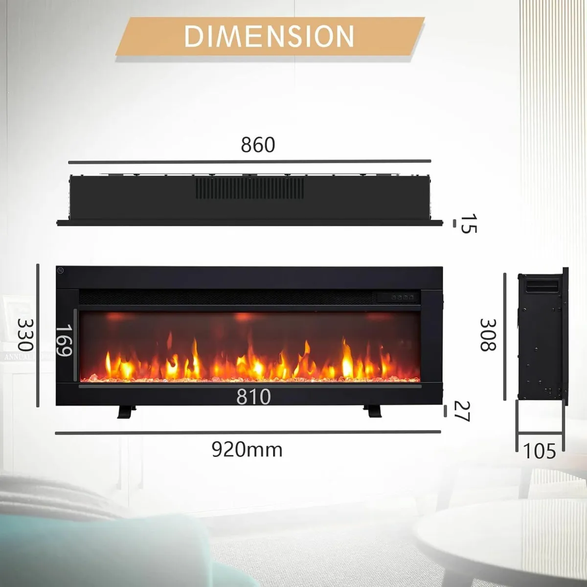 36"/92cm 3 in 1 Electric Fireplace Freestanding - Image 3