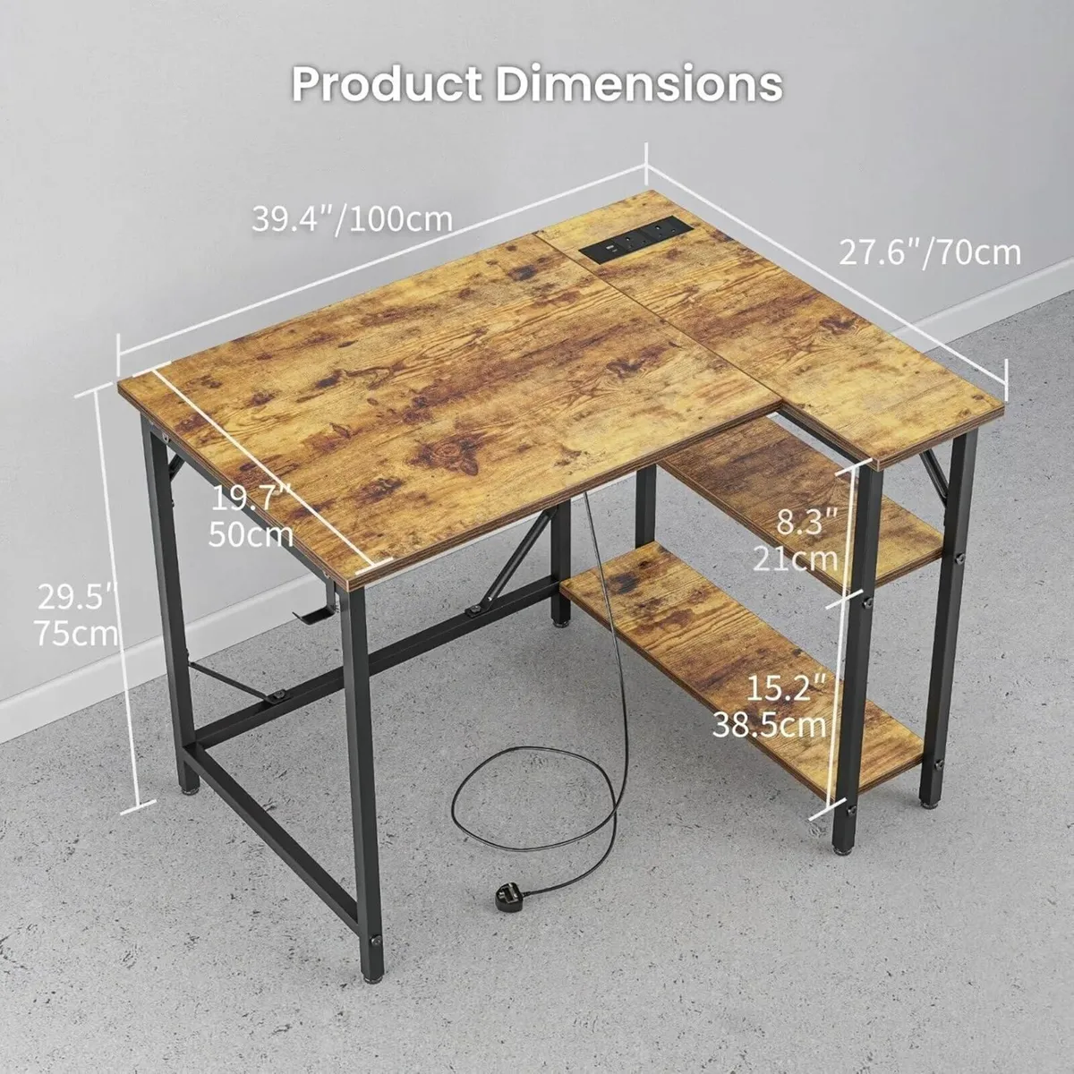 L Shaped Gaming Desk Outlets 100x70cm Office Brown - Image 4
