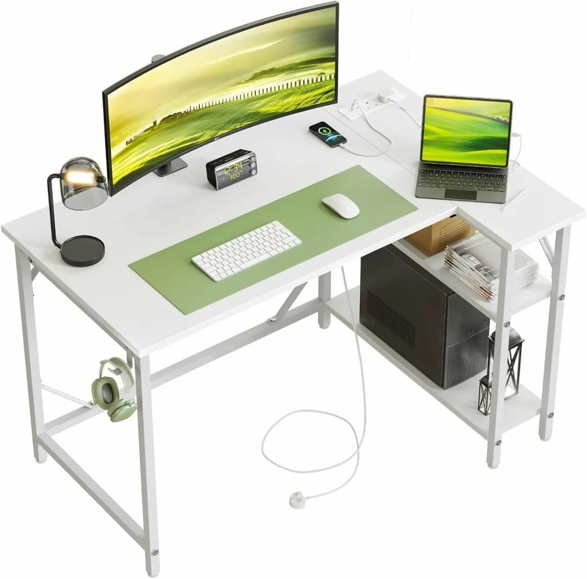 L Shaped Gaming Desk Office White Outlets 100x70cm - Image 1