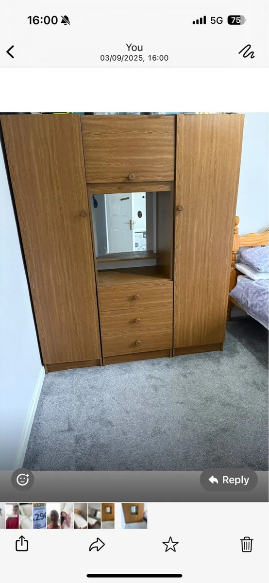Wooden wardrope and double bed and mattress - Image 1
