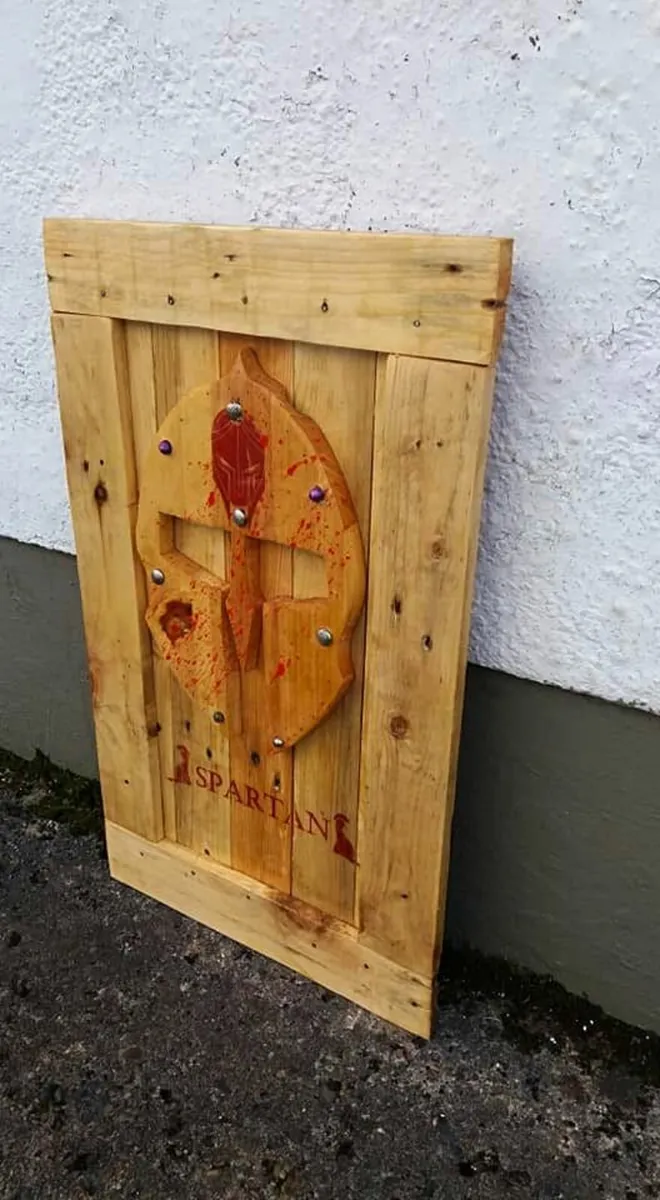 Rustic Spartan Helmet wood art / display - Image 3