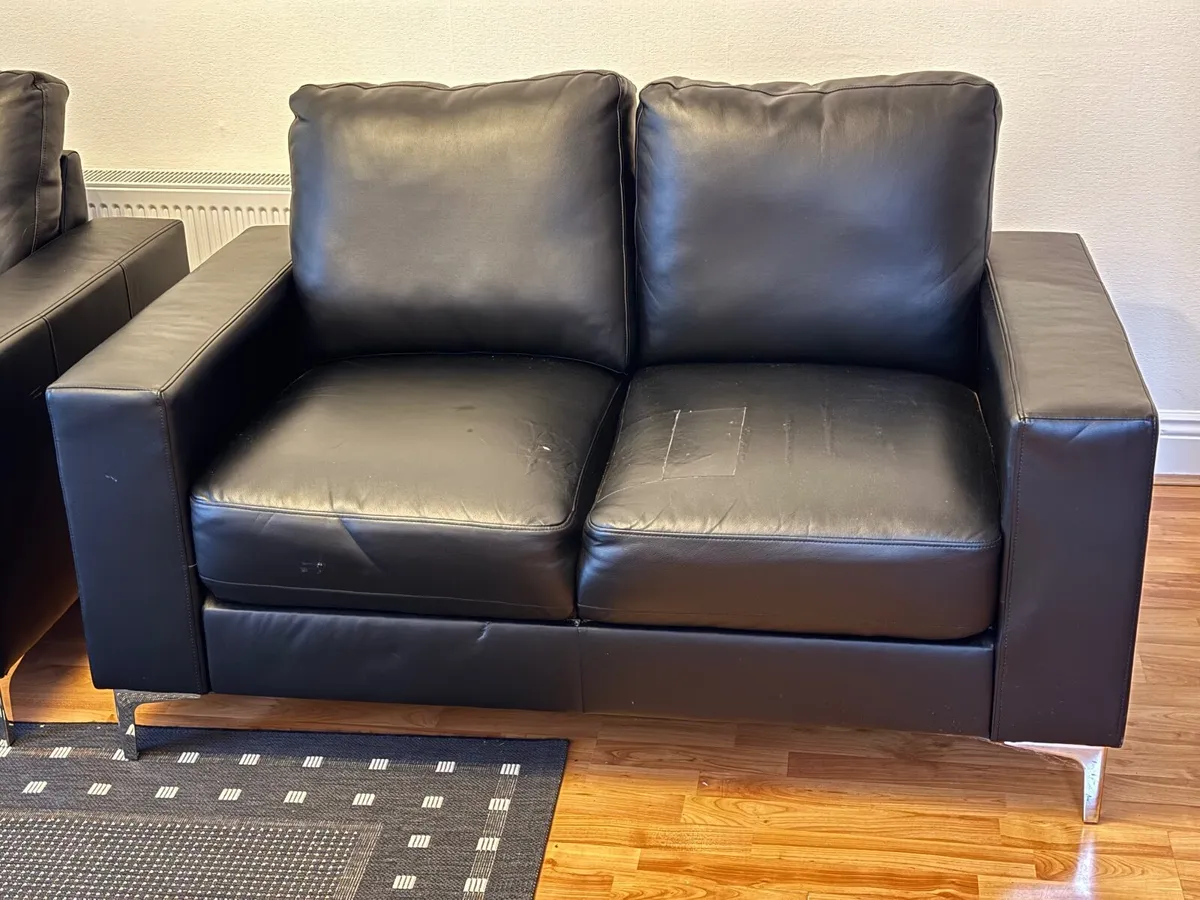 Leatherette Black 2-Seater Sofas - Image 1