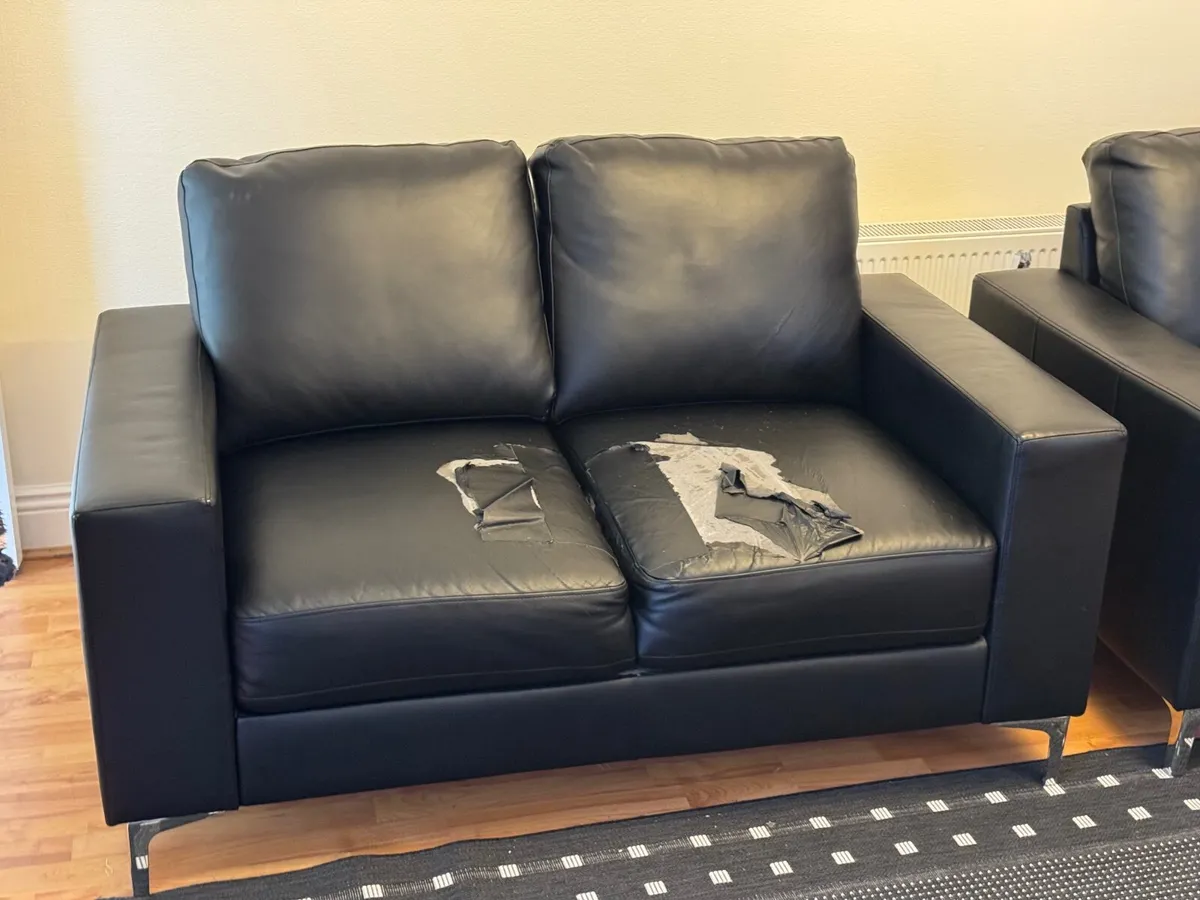 Leatherette Black 2-Seater Sofas - Image 2
