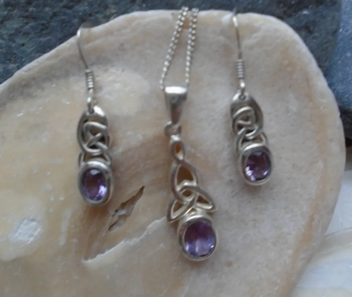 Amethyst, silver jewellery set, Earrings,Necklace - Image 1