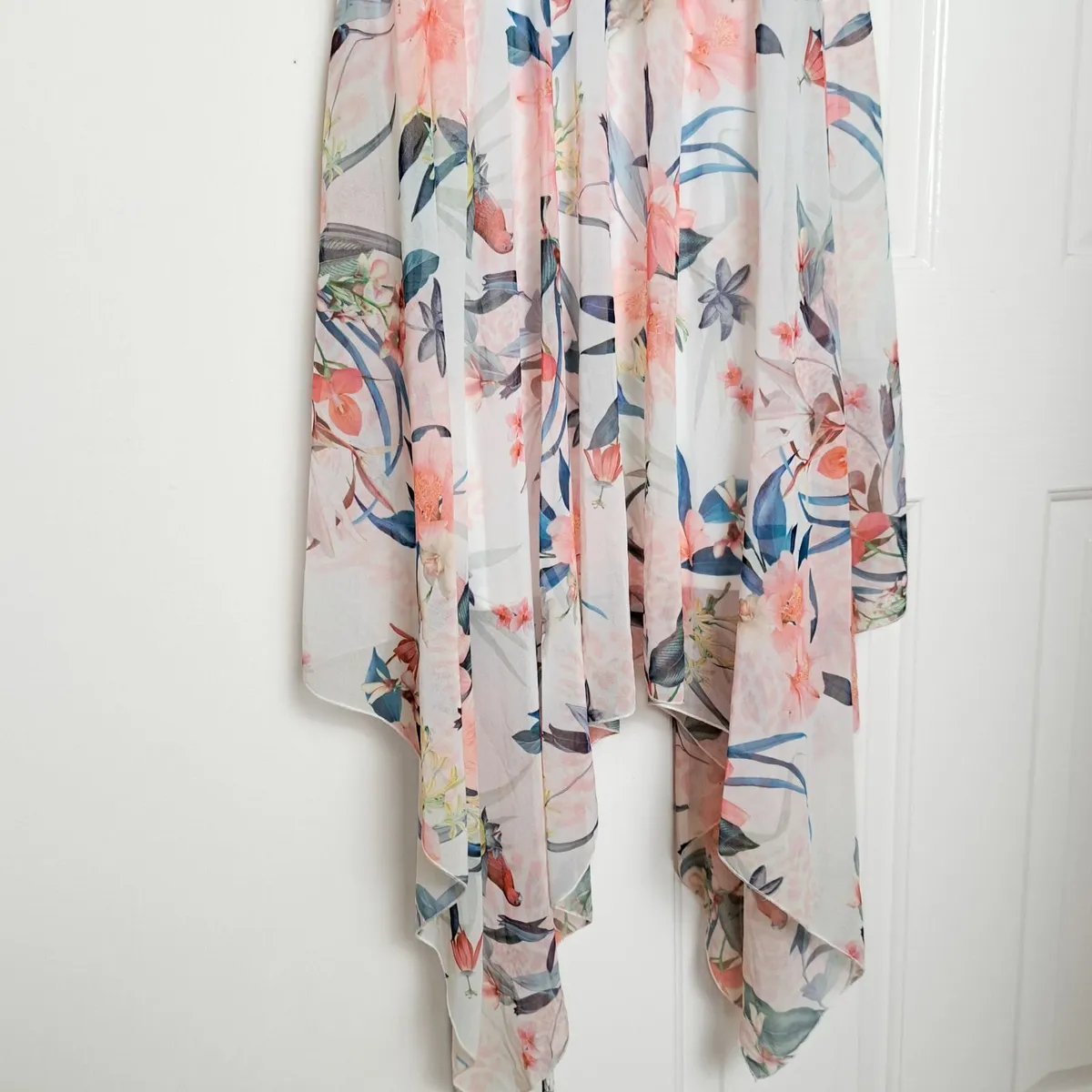 Lipsy White Pink Floral Chiffon Midi Dress 10UK - Image 4
