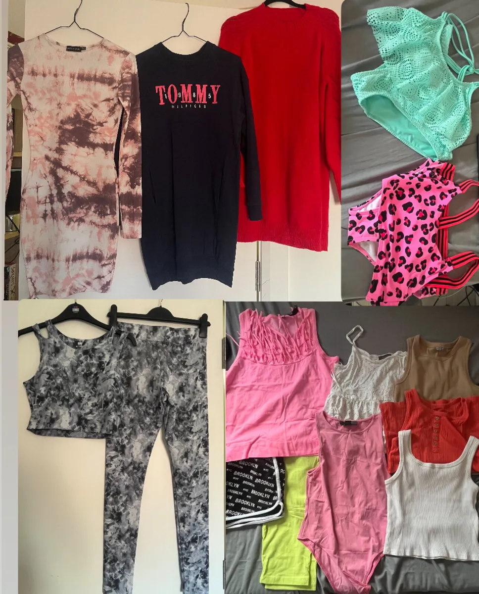 Clothes size 4 teenage dresses, lounge set, tops - Image 1
