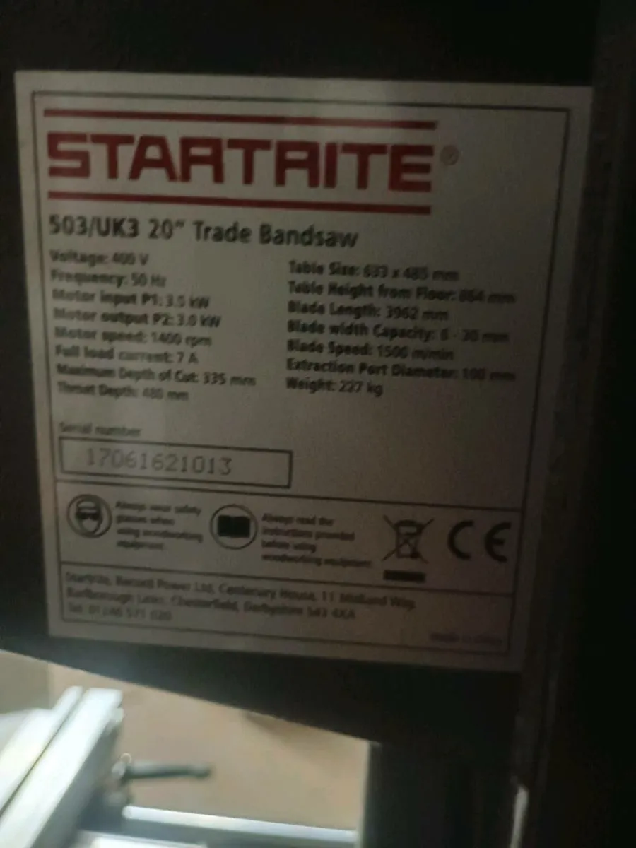 Large Startrite 503 industrial bandsaw 2013 - Image 3