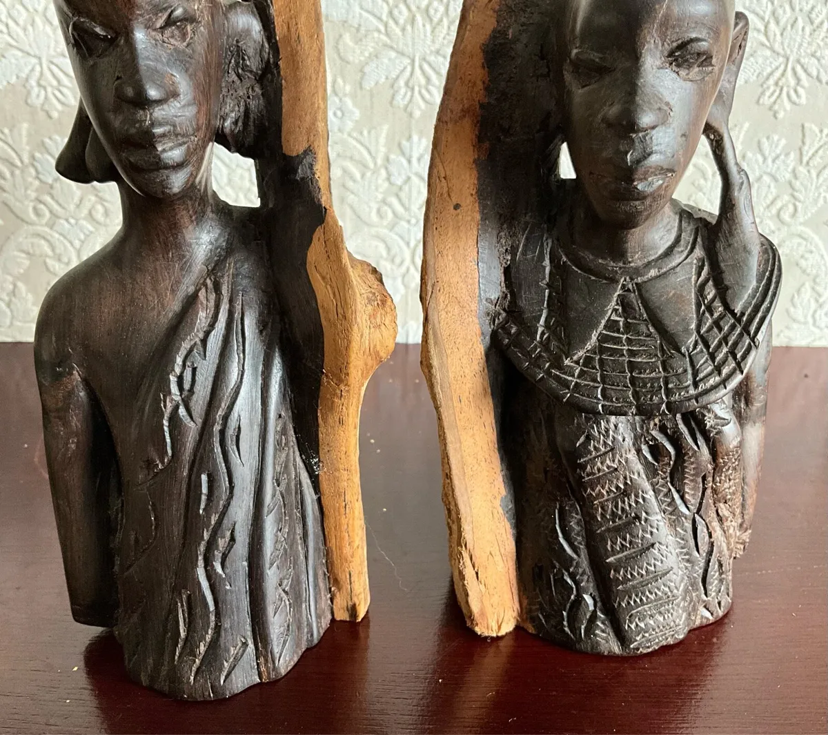 Pr.Vintage Hand Carved Wooden African Sculpture - Image 2