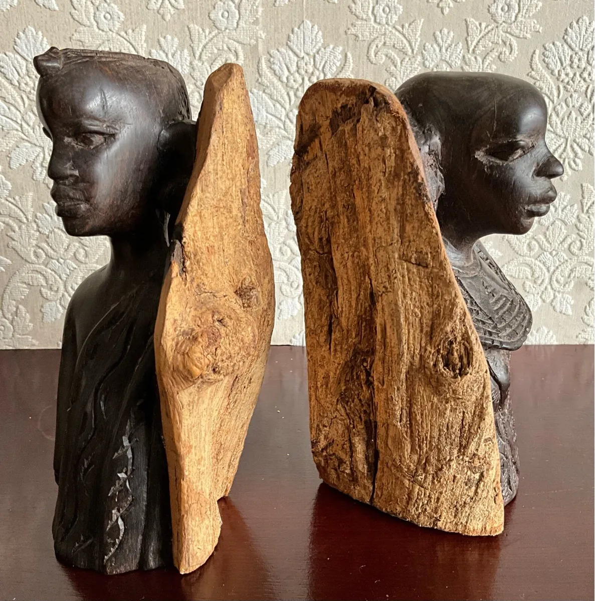 Pr.Vintage Hand Carved Wooden African Sculpture - Image 4