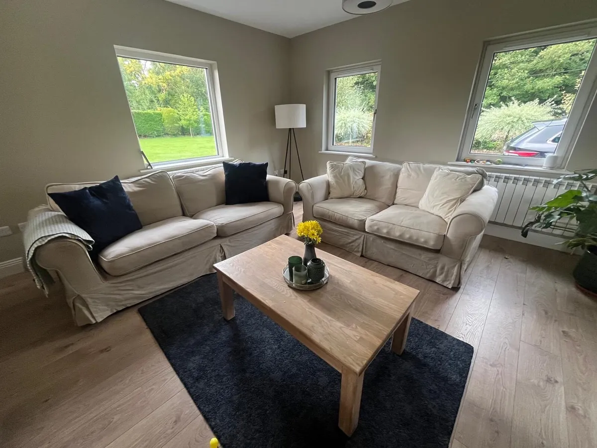 2 Cream Couches with Down Pillows - Image 1