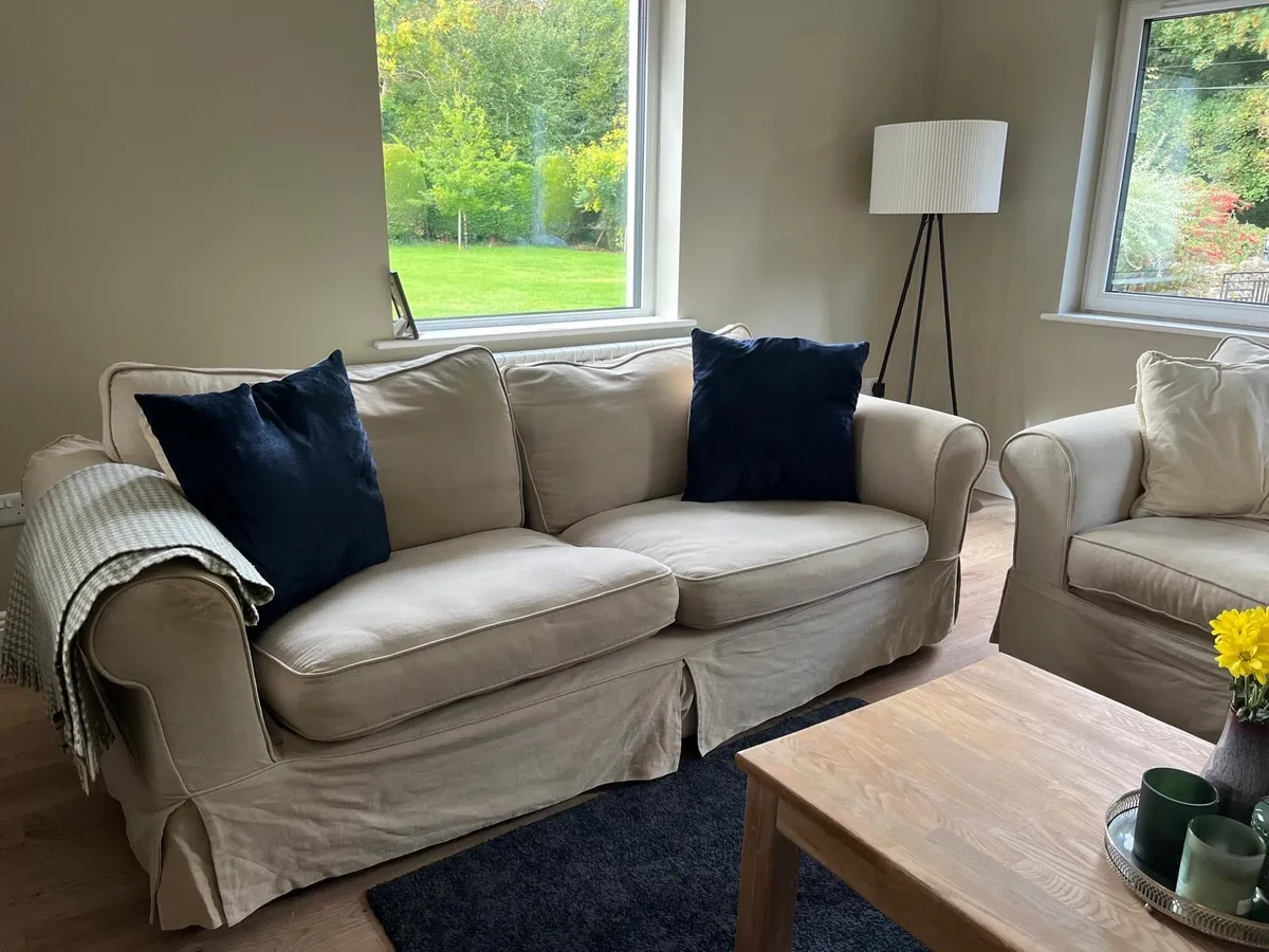 2 Cream Couches with Down Pillows - Image 3