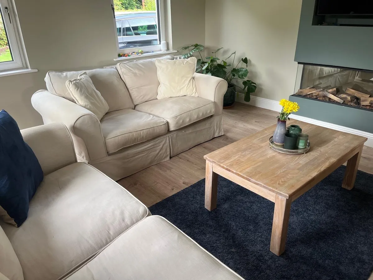 2 Cream Couches with Down Pillows - Image 4