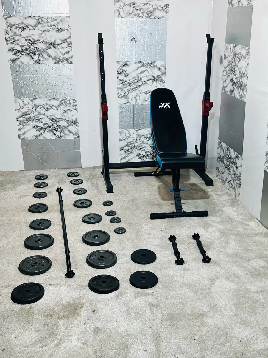 CAST IRON WEIGHTS BENCH BARBELL RACK DUMBLES - Image 3