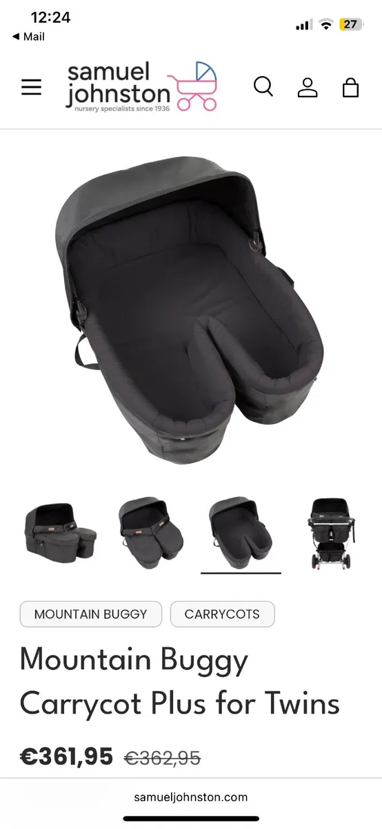 Mountain Buggy Duet Dual/Twin Carrycot - Image 1