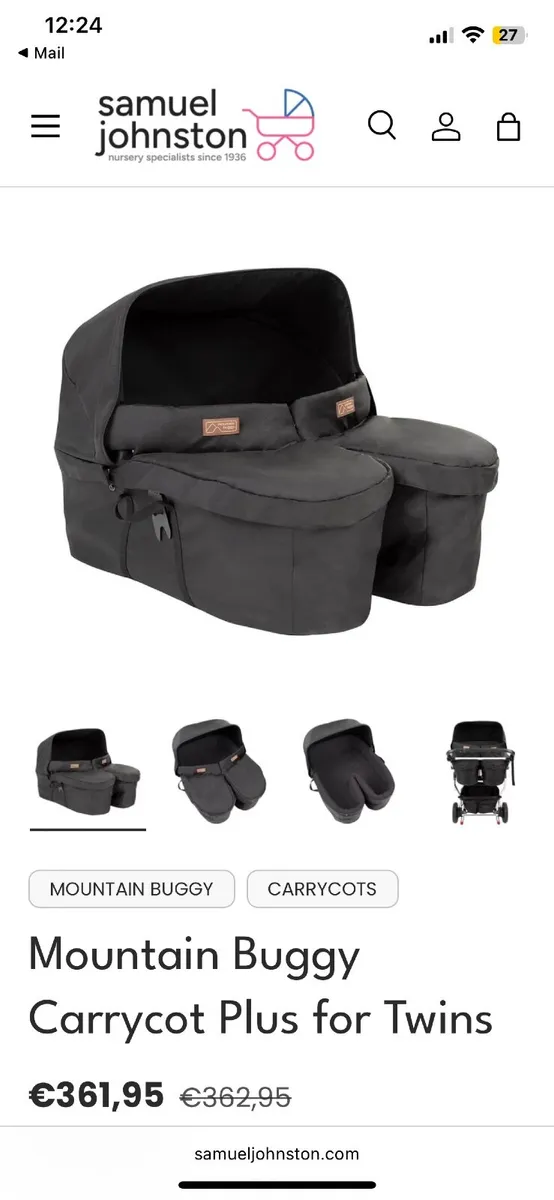 Mountain Buggy Duet Dual/Twin Carrycot - Image 2