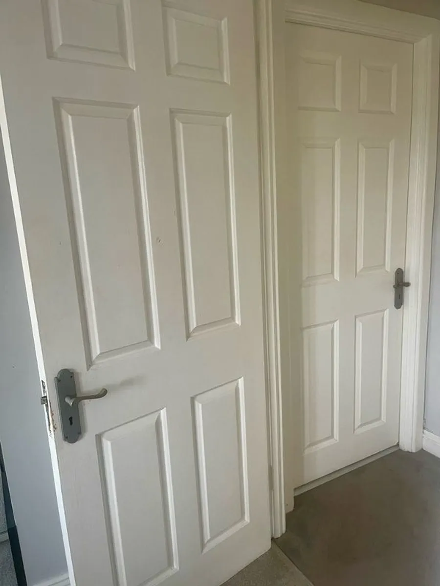 3 White Panel Doors With Handles and two locks - Image 2