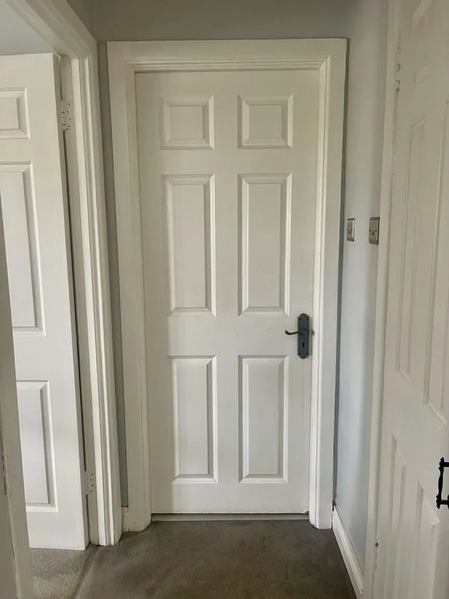 3 White Panel Doors With Handles and two locks - Image 3