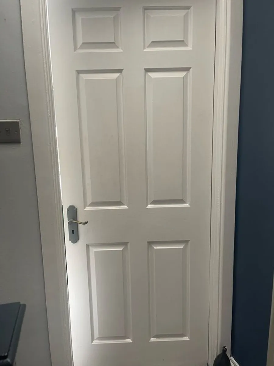 3 White Panel Doors With Handles and two locks - Image 4