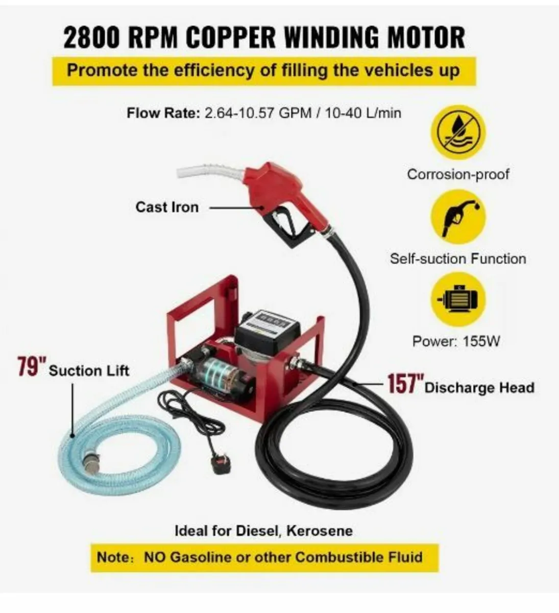 Diesel Pump, 155W Self-Priming Oil Pump - Image 3