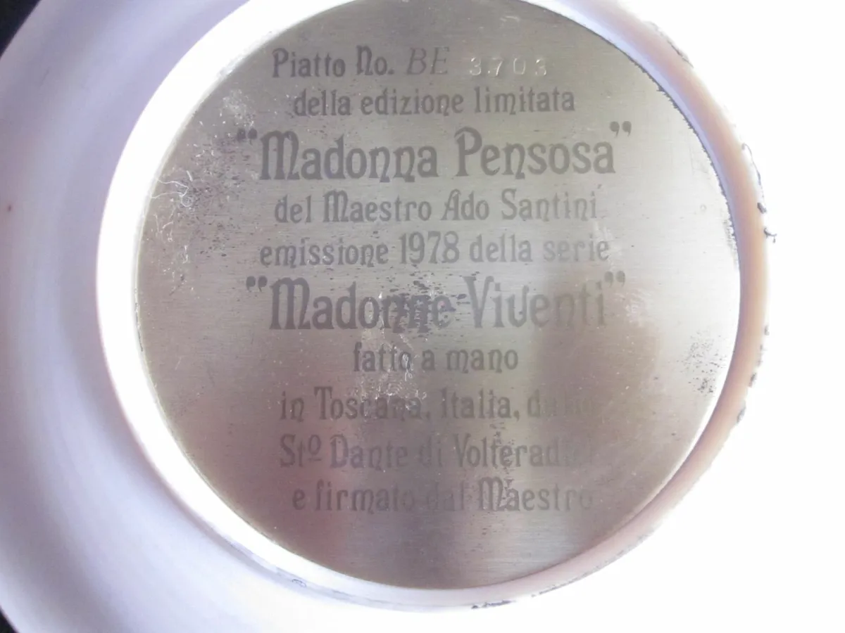 Vintage AlabasterPlate Pensive Madonna/Child Italy - Image 3