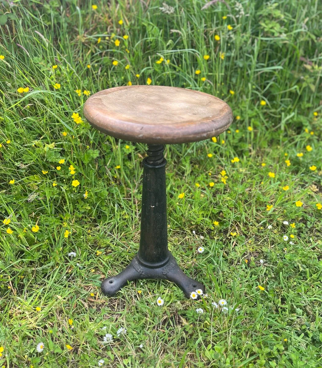 Antique Genuine Singer Cast Iron Stool - Image 2