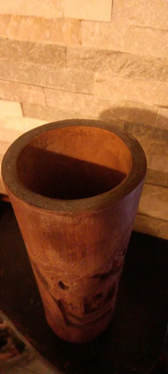 Antique hand-carved Bamboo pot. - Image 4