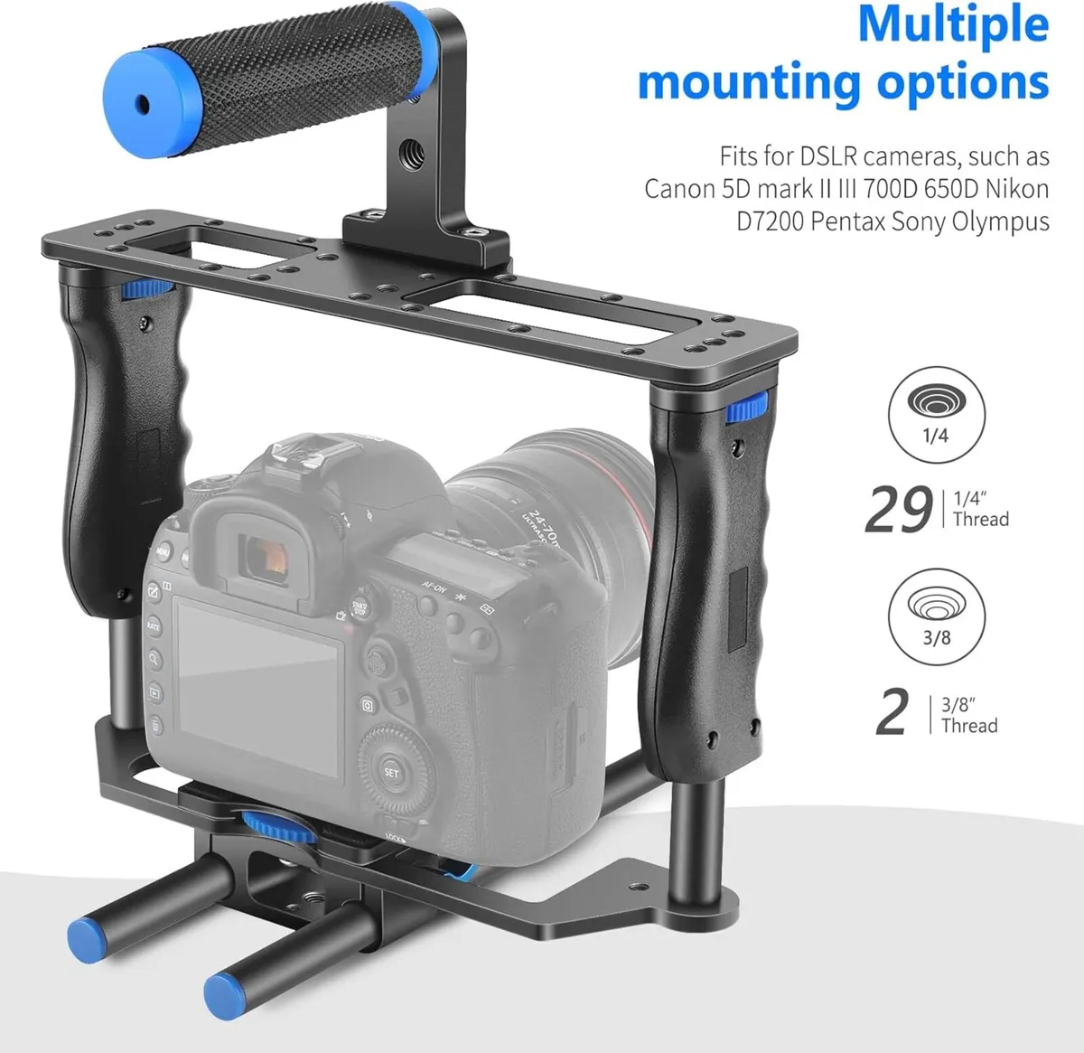 Neewer Camera Cage Rig with Top Handle & Dual Grip - Image 2