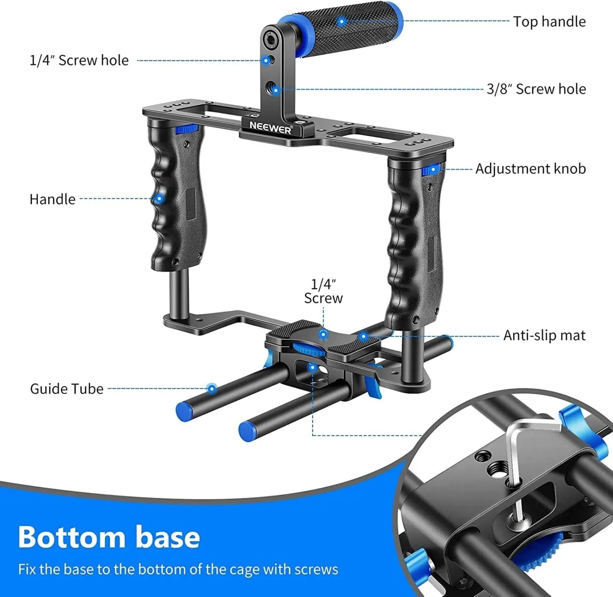 Neewer Camera Cage Rig with Top Handle & Dual Grip - Image 3