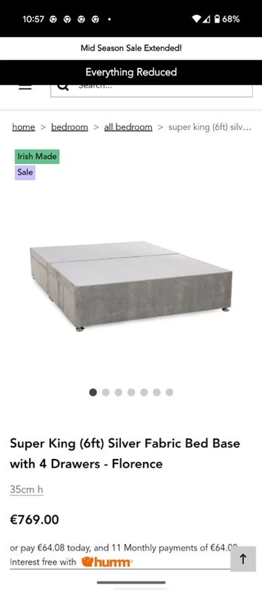Super King Silver Fabric Bed Base with 4 Drawers - Image 1