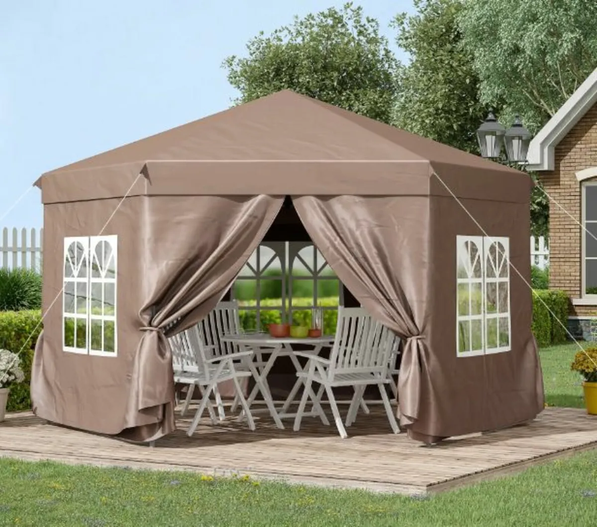 4x4m Hexagonal Pop up Gazebo - Garden Marquee - Image 1